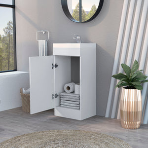 English Elm White 1-Door Vanity Sink with Spacious Cabinet Compact Melamine Bathroom Vanity 32.6"H x15.7"W B062S00563