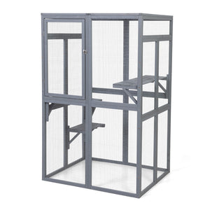 English Elm Wooden Pine Catio Outdoor Cat Enclosure with Hammock Platforms and Rain Shelter Roof W2181P191343