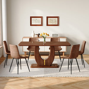 English Elm One Modern 7 Piece Dining Set 63 Inch Table Dark Wood Grain Top Brown Fabric Chairs W1151S04406