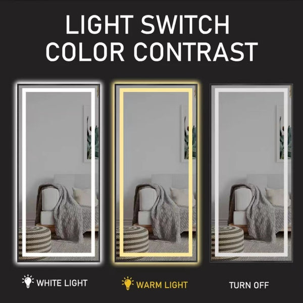 English Elm Led Lighted Floor Mirror Aluminum Frame Full Body Dressing Bedroom Standing Vanity W2071124505