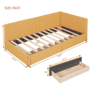 English Elm Upholstered Linen Twin Daybed with Storage Drawers Sofa Frame for Guest Rooms Yellow N708P438851L