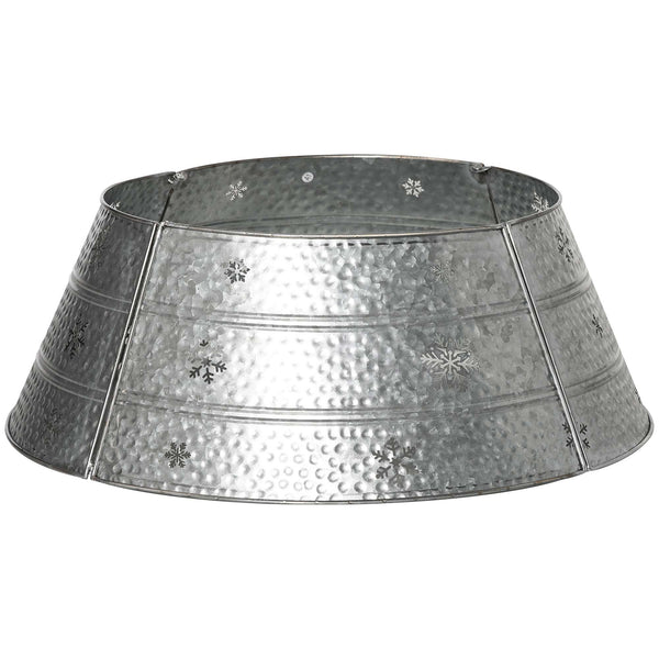 English Elm HOMCOM Steel Christmas Tree Collar Ring Skirt Cover for 7.5ft Trees, Durable Powder-Coated Guard, 26" x 9" Silver W2225P229117