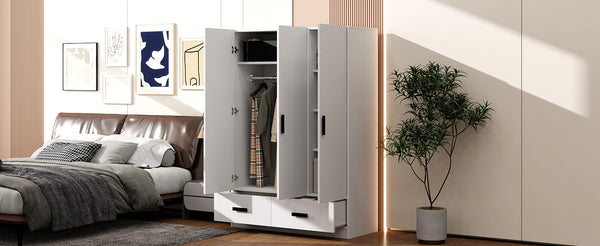 English Elm 3 Door Wardrobe Closet with Drawers, Shelves & Aluminum Rod — Durable MDF Pine, 47.2"L x 20"W x 67.7"H white GX001837AAK