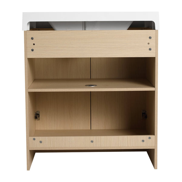 English Elm 30" Modern Freestanding Bathroom Vanity with Thick White Resin Sink, Soft-Close Doors & Adjustable Shelf (Durable) W999P239160