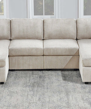 English Elm Modern Corduroy Three Piece Sectional Sofa with Chaise for Contemporary Living Rooms Ivory B011S02186