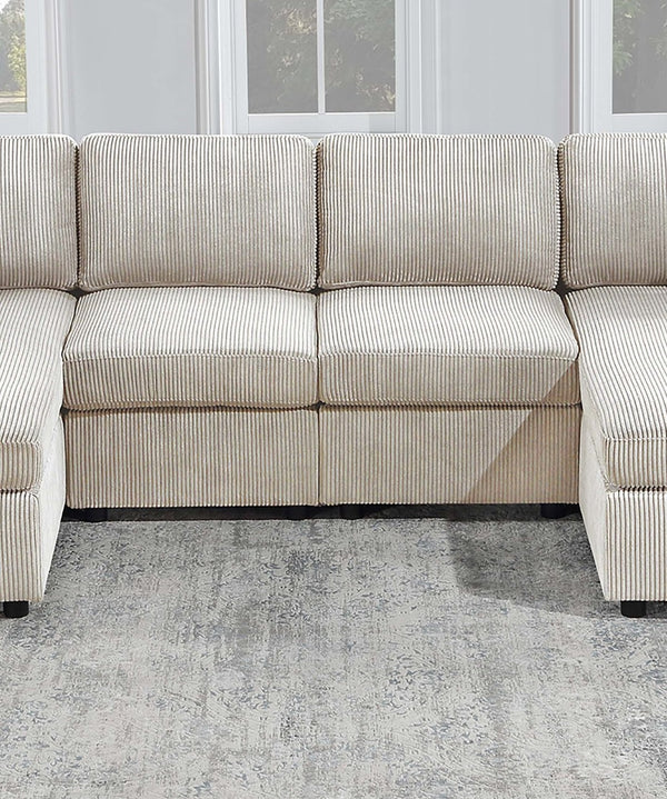 English Elm Modern Corduroy Three Piece Sectional Sofa with Chaise for Contemporary Living Rooms Ivory B011S02186