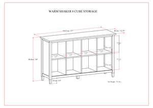 English Elm Warm Shaker 8 Cube Storage Pine Console Table Light Brown 8 Cubbies Hand-Finished Solid Wood 60.8" Wide B136P284184