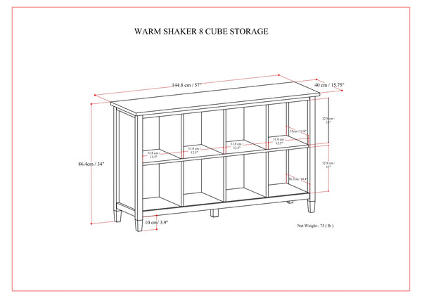 English Elm Warm Shaker 8 Cube Storage Pine Console Table Light Brown 8 Cubbies Hand-Finished Solid Wood 60.8" Wide B136P284184