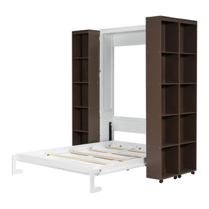 English Elm Queen Murphy Wall Bed with Hydraulic Lift and Push Pull Cabinet Storage Unit Espresso LP000381AAP