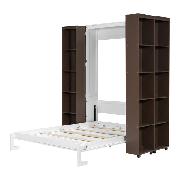 English Elm Queen Murphy Wall Bed with Hydraulic Lift and Push Pull Cabinet Storage Unit Espresso LP000381AAP