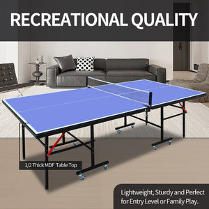 English Elm 8ft Regulation Ping Pong Table Foldable Steel Frame with Solo Playback for Game Rooms W1408P426759