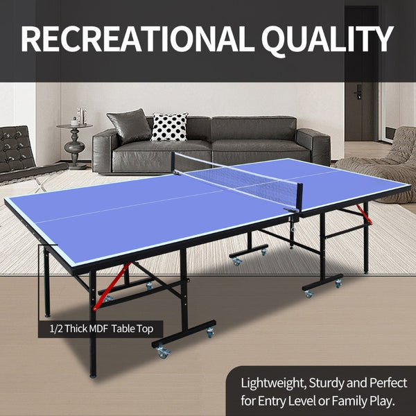 English Elm 8ft Regulation Ping Pong Table Foldable Steel Frame with Solo Playback for Game Rooms W1408P426759