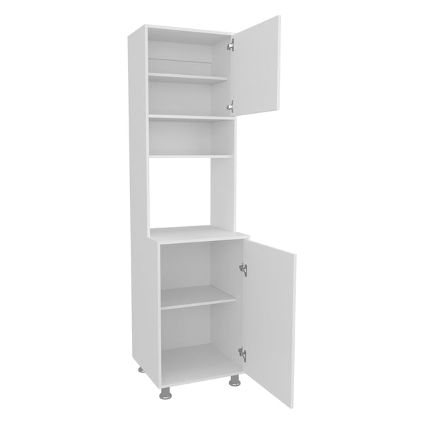 English Elm Antares Slim Kitchen Pantry Cabinet in Kronos White with Open Middle Shelf, Upper & Lower Storage B200P335365