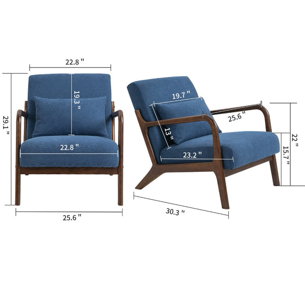 English Elm Mid Century Modern Upholstered Accent Chair Natural Wood Frame with Lumbar Cushion Support W2530P407181