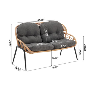 English Elm Pine 4-Piece Conversation Set with UV-Resistant Waterproof Fabric, Removable Cushions & Glass Top Grey B365P397655