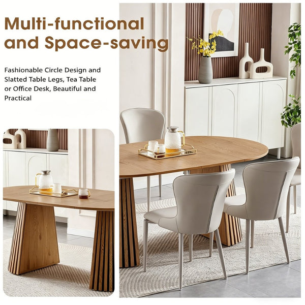 English Elm Wooden Oval Extendable Dining Table with Slatted Legs Seats up to Six Mid-century W3590P426263