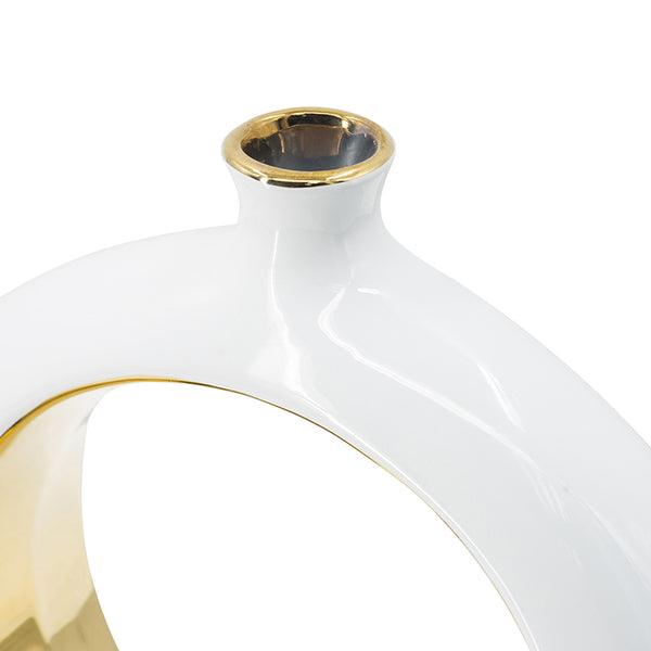 English Elm 11x3.1x12" Round Vase White/Gold — Modern Open-Center Ceramic Accent with Narrow Neck, Sleek Tabletop Decor W2078P391071