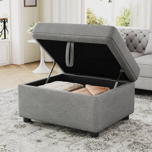 English Elm 26.6" Chenille Lift Top Storage Ottoman Wide Seat Footrest for Living Room or Bedroom Gray N719P264008E