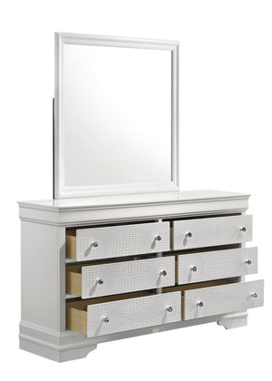 English Elm Blaze Modern 6-Drawer Dresser In Elegant White — Stylish Storage With Velvet Lining & Crystal Knobs G150108718