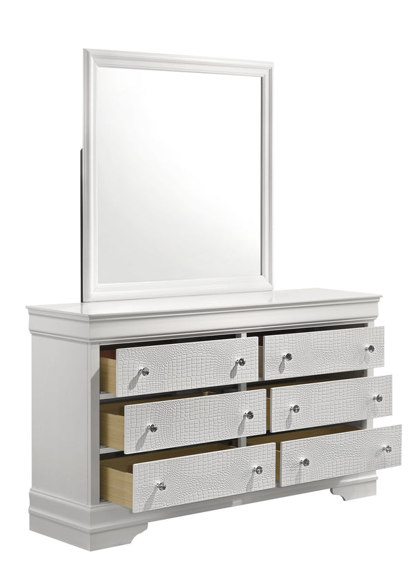 English Elm Blaze Modern 6-Drawer Dresser In Elegant White — Stylish Storage With Velvet Lining & Crystal Knobs G150108718