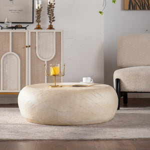 English Elm Mgo Mid-Century Round Coffee Table - Vintage Faux Stone Accent For Living Room, Office, Or Apartment W3081P344038