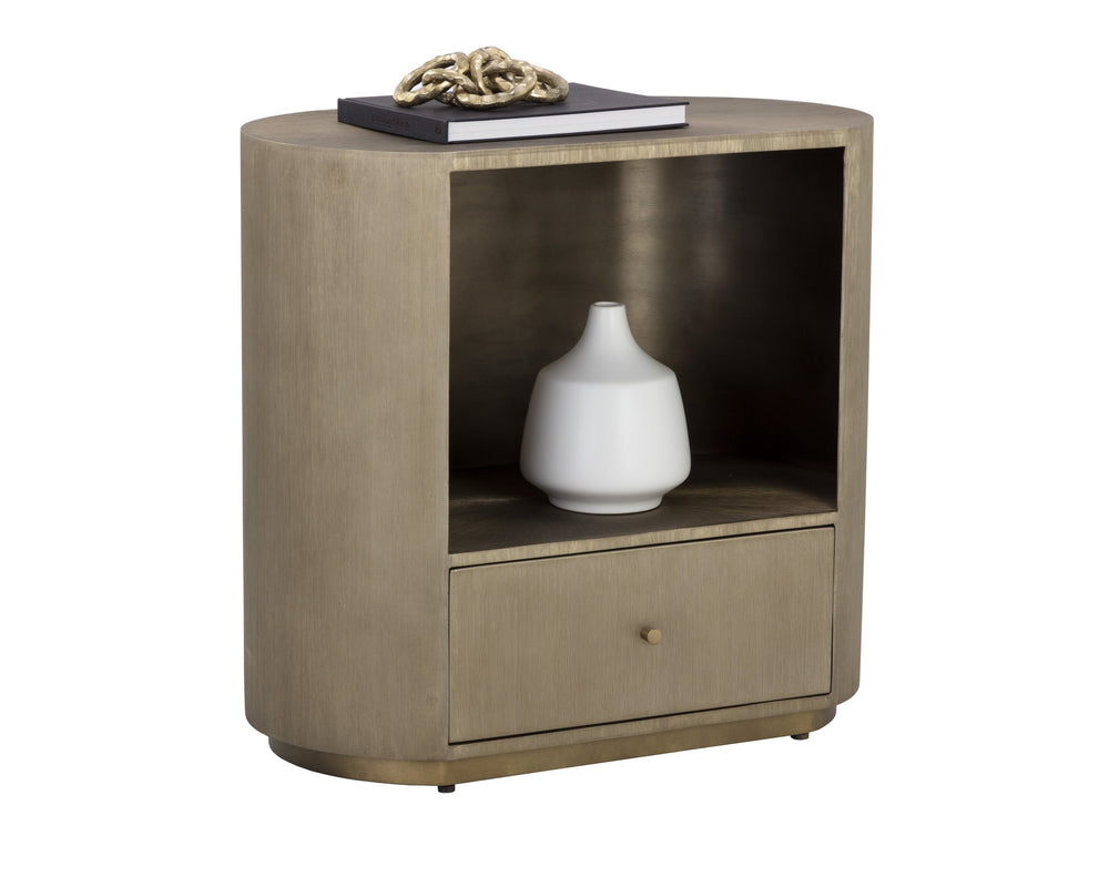 Sunpan Siena Nightstand - Handcrafted Iron Frame with Unique Finish and Ample Storage for Elegant Bedrooms Oval - 30W x 18D x 28H