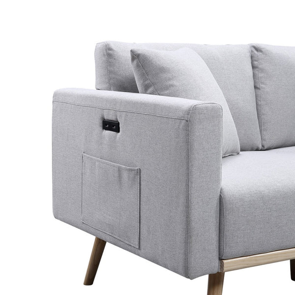 English Elm Elio Mid-century Modern Linen Living Room Set with Usb Ports Storage Pockets Light Gray B2749S00014