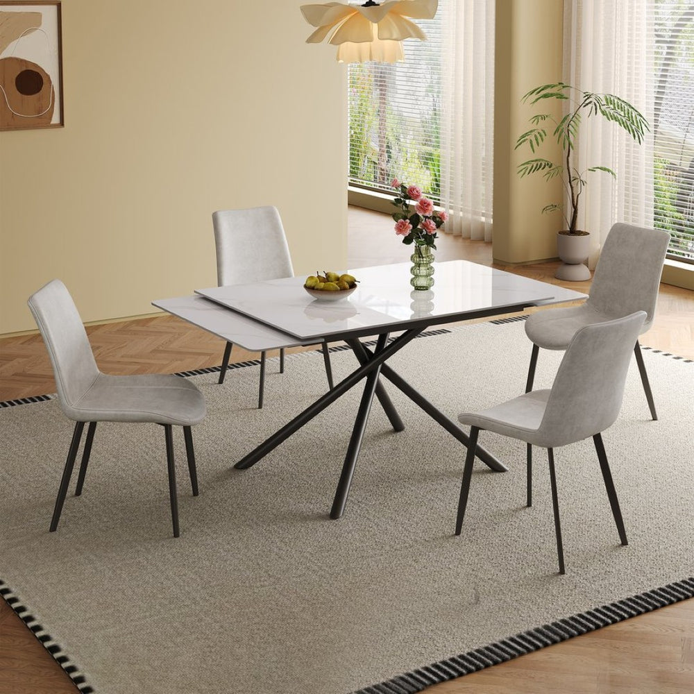 English Elm Retractable Sintered Stone Dining Table Set With Chairs – Modern Design, Durable, Space-Saving Elegance W509S00126-GIGA