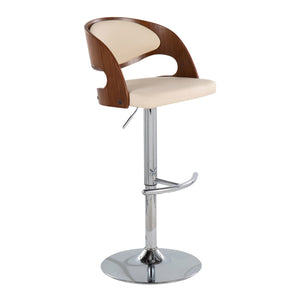English Elm Pino Mid-Century Adjustable Swivel Barstools Set of 3 - Cream Faux Leather, Walnut Back, Chrome Base B202S00992