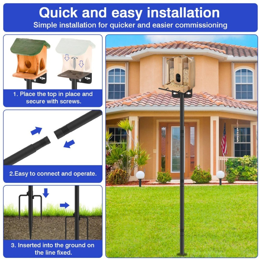 English Elm 80" Heavy Duty Adjustable Bird Feeder Pole Corrosion Resistant Backyard Garden Mount W2181P488032