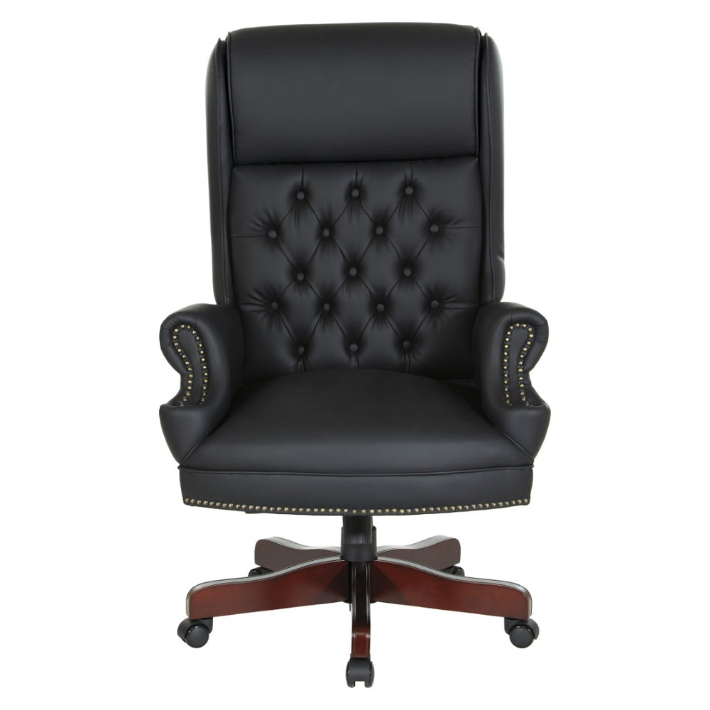 OSP Home Furnishings Deluxe Queen Anne Executive Chair with Lumbar Support and Cherry Wood Finished Base TEX228-3