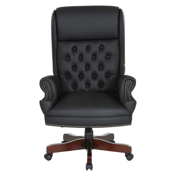 OSP Home Furnishings Deluxe Queen Anne Executive Chair with Lumbar Support and Cherry Wood Finished Base TEX228-3