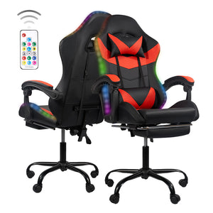 English Elm Gaming Chair Black-Red - Ergonomic Pu Seat With Rgb Lighting, Adjustable Armrests & Comfort Boost T3950P374483