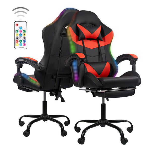 English Elm Gaming Chair Black-Red - Ergonomic Pu Seat With Rgb Lighting, Adjustable Armrests & Comfort Boost T3950P374483