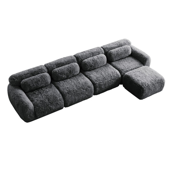 English Elm L-shaped Modular Plush Sectional Sofa with Cloud Foam Cushions for Cozy Living Spaces Dark Grey W714S01554