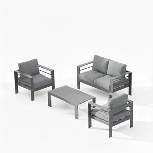 English Elm 4-piece Outdoor Aluminum Conversation Set with Deep Lounge Seating and Wpc Coffee Table Dark Grey B082S00089
