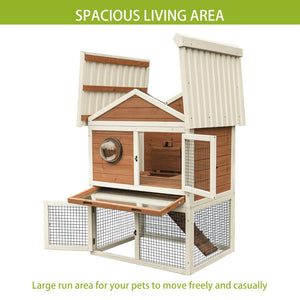 English Elm Premium Fir Wood Two Story Rabbit Hutch Weatherproof Outdoor Habitat with Run W1431P496484