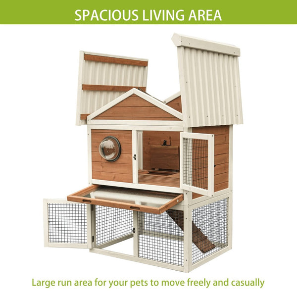 English Elm Premium Fir Wood Two Story Rabbit Hutch Weatherproof Outdoor Habitat with Run W1431P496484