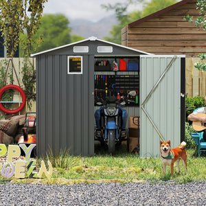 English Elm 6x8ft Outdoor Steel Storage Shed Lockable Vented Galvanized Metal Garden Backyard Tool Unit Dark Gray W1598P361333