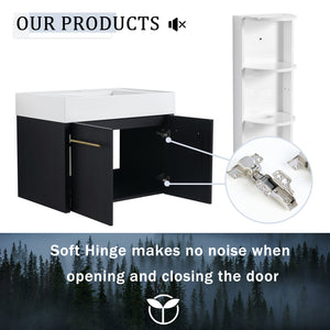 English Elm 30 Inch Wall-Mounted Bathroom Vanity Set With Left Basin Sink, Storage Rack & Modern Design W999S00368