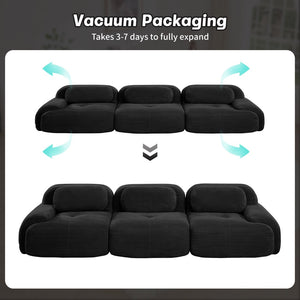 English Elm 3-seat Modular Corduroy Sectional Sofa Ergonomic Curved Design for Living Rooms Black W714S01275
