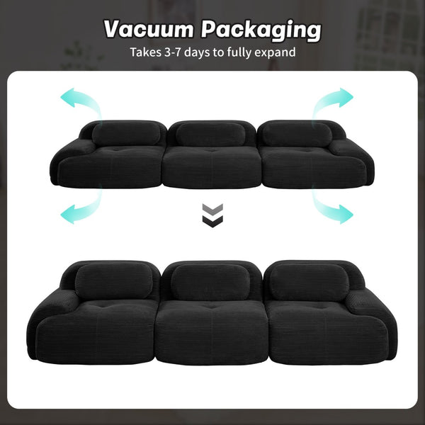 English Elm 3-seat Modular Corduroy Sectional Sofa Ergonomic Curved Design for Living Rooms Black W714S01275