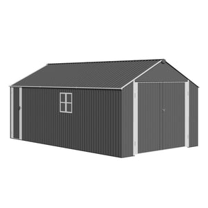 English Elm 12x20 Ft Steel Carport Shed with Double Doors Windows and All Weather Protection W419S00066