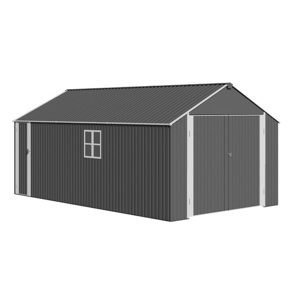 English Elm 12x20 Ft Steel Carport Shed with Double Doors Windows and All Weather Protection W419S00066