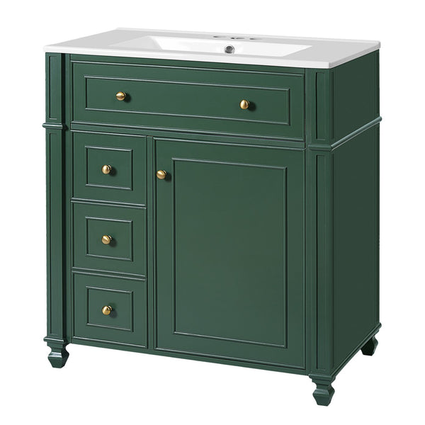 English Elm Bathroom Vanity with Sink French-Inspired 30" Ceramic Basin Vanity Cabinet with Soft-Close Doors & Drawer Organizer Green N710P286723F