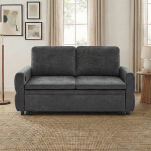 English Elm Convertible Chenille Sleeper Loveseat with Usb Ports and Reclining Backrest for Small Spaces Grey N719P390439E