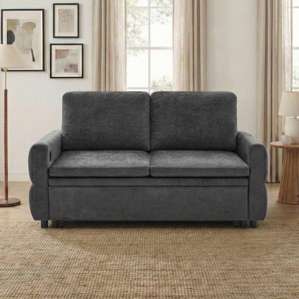 English Elm Convertible Chenille Sleeper Loveseat with Usb Ports and Reclining Backrest for Small Spaces Grey N719P390439E