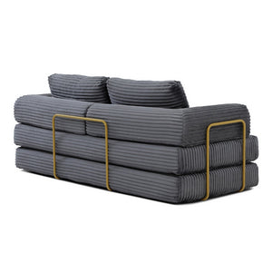 English Elm Convertible Floor Sofa Futon with Corduroy Upholstery for Living Room Lounging and Sleeping Grey W1117P434691