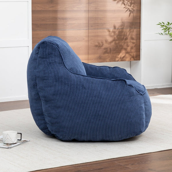 English Elm Giant Corduroy Bean Bag Sofa with Armrests Foam Filled Cozy Adult Lounge Chair Dark Blue W2200P442801