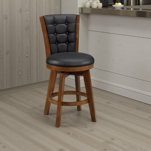 English Elm Core Swivel Counterstools Set of 2 Tufted Faux Leather Wood Frame Kitchen Seating B056P417048